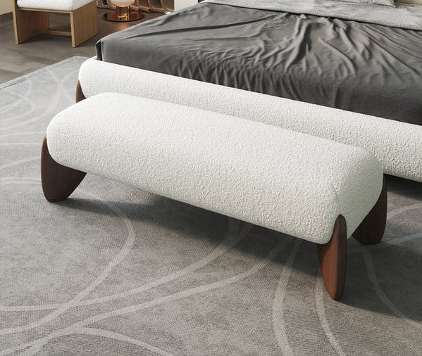 Бенкетка Japandi Boucle Bench с деревянными опорами - к кровати / спальне, премиум дизайн, производитель Mgold
