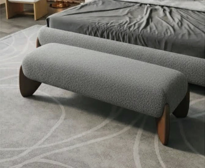 Бенкетка Japandi Boucle Bench с деревянными опорами - к кровати / спальне, премиум дизайн, производитель Mgold