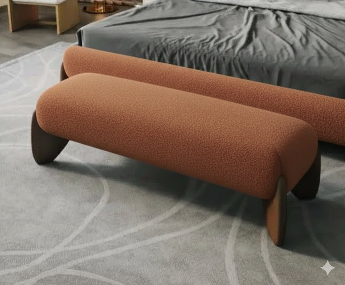 Бенкетка Japandi Boucle Bench с деревянными опорами - к кровати / спальне, премиум дизайн, производитель Mgold