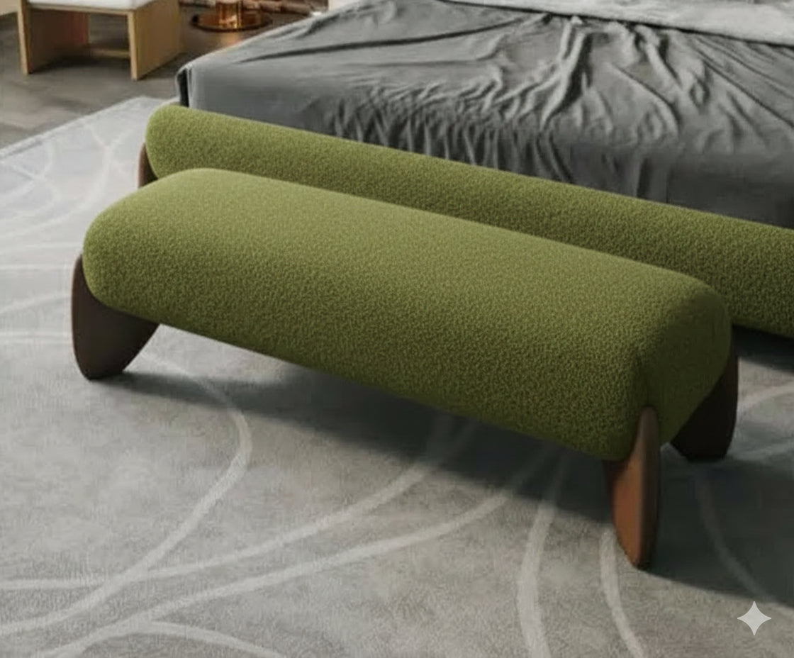 Бенкетка Japandi Boucle Bench с деревянными опорами - к кровати / спальне, премиум дизайн, производитель Mgold
